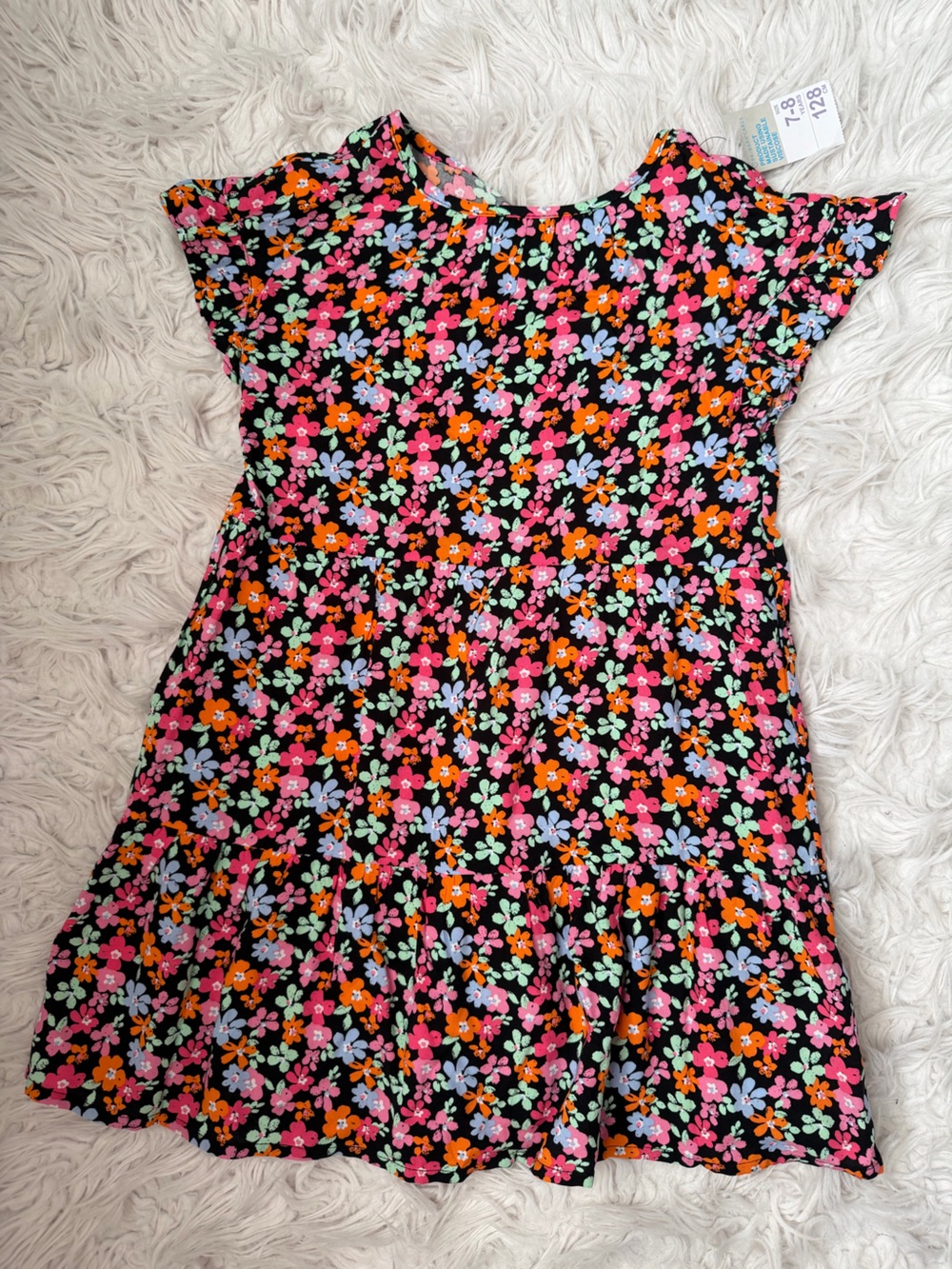 Primark Black Floral One-Piece with Pink, Orange & Mint Flowers